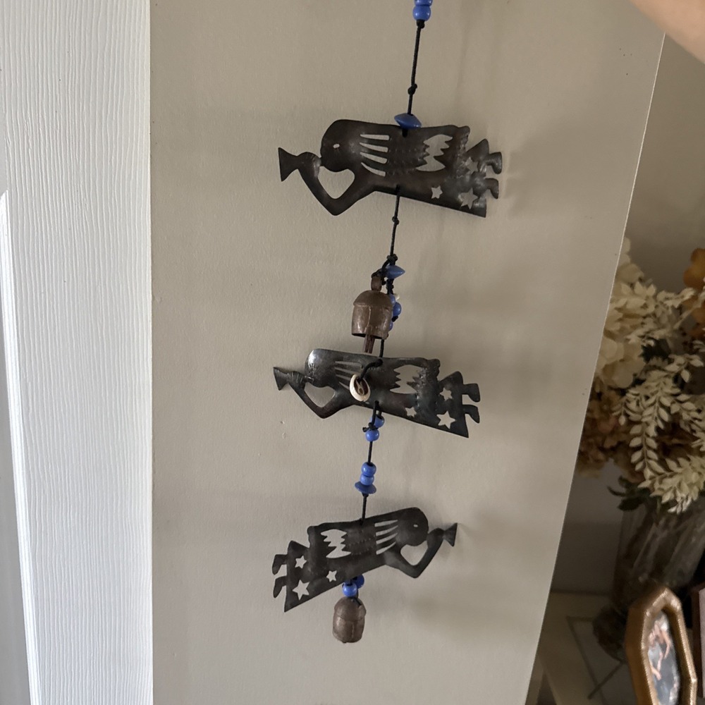 Rustic Metal Kokopelli Angels Wind Chime Southwest 26" Long